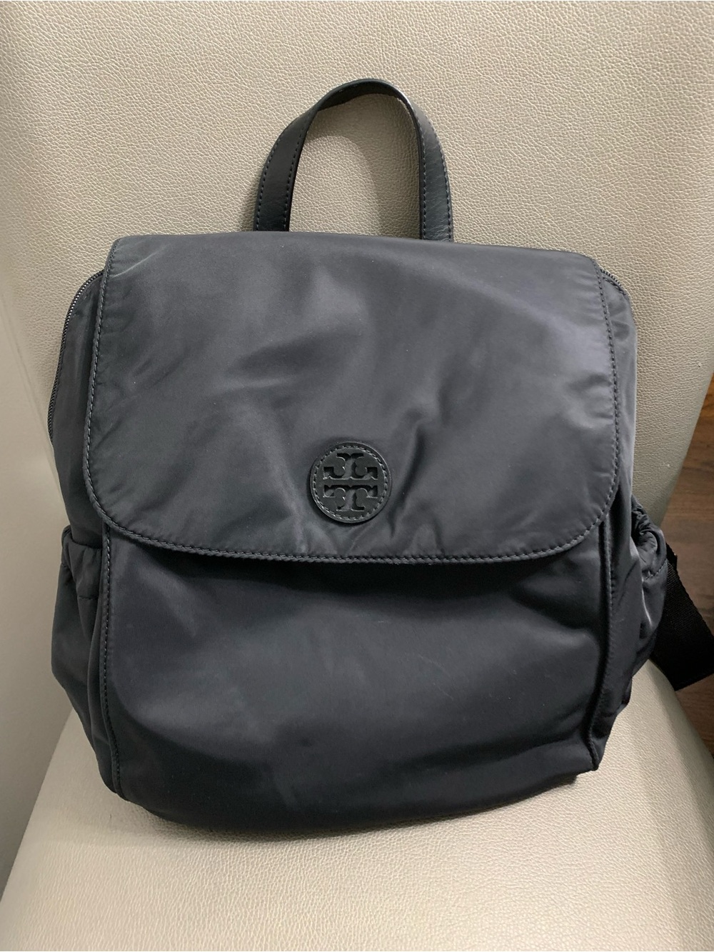 Tory Burch Black Nylon Diaper Backpack with Logo Accent